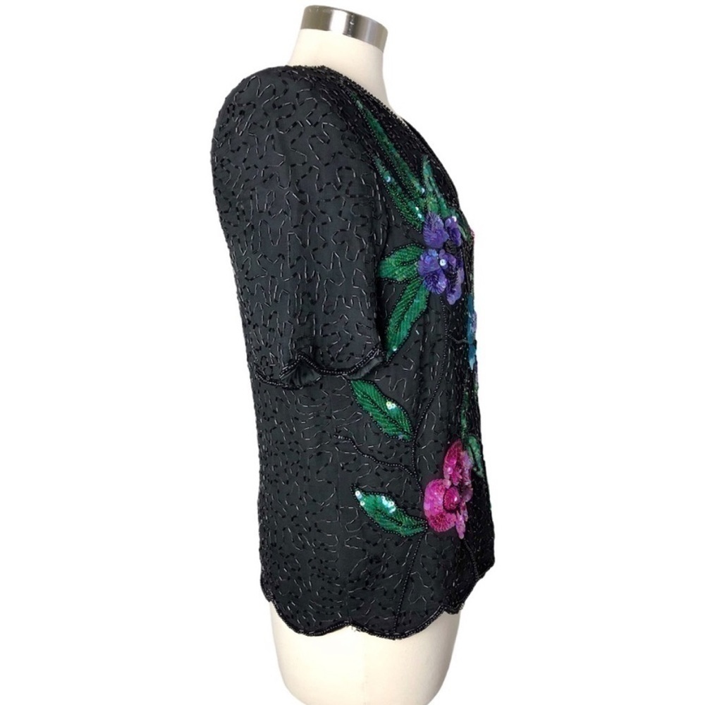 STENAY Vintage Silk Floral Sequin Beaded Blouse size L - Picture 3 of 12